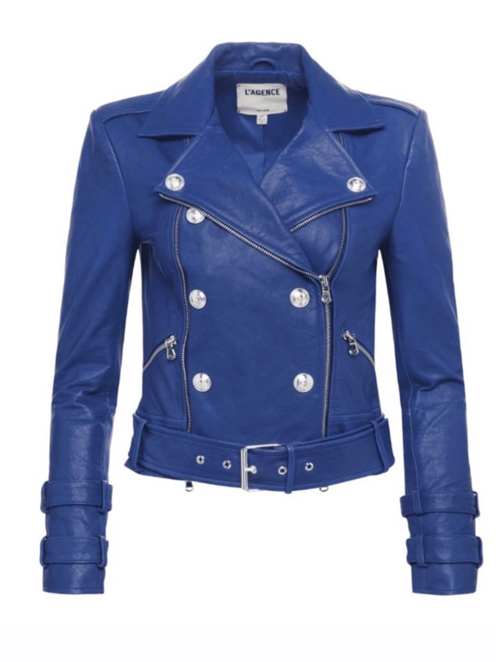 L'agence Billie Belted Leather Jacket Blue NWT XS